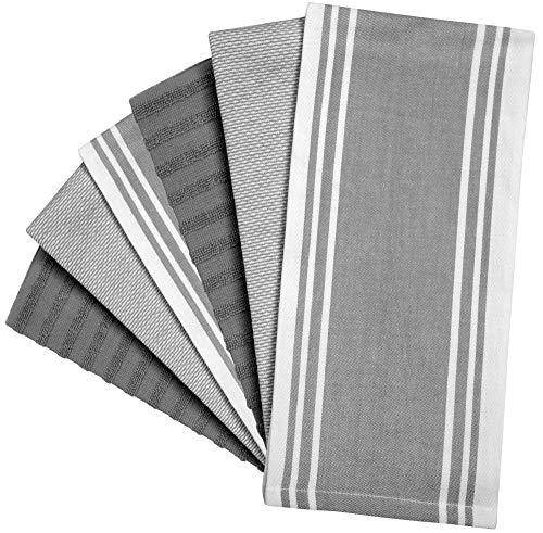Image of Premium Kitchen Towels (20 inchx 28 inch, 6 Pack) | Large Cotton Dish Towels | Flat & Terry Highly Absorbent Kitchen Linen Set with Hanging Loop | Wide Stripe Grey
