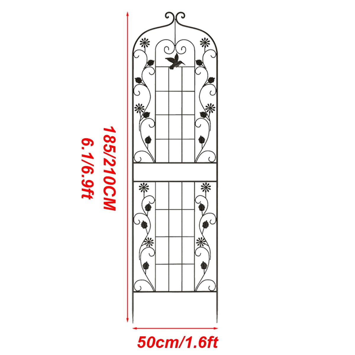 Treillis de jardin en fer forgé pour plantes grimpantes d'intérieur/extérieur - Résistant aux intempéries - Clôture de concombre en métal blanc (1 pièce, 50 x 210 cm)