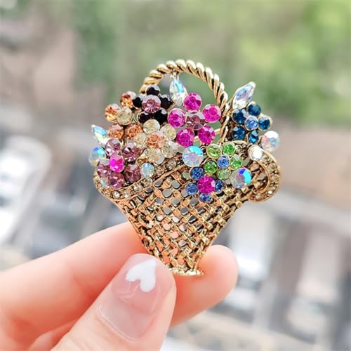 Image of Rhinestone Flower Basket Brooch for Women Colorful Crystal Flower Basket Brooch Pin Dainty Crystal Flower Brooch Pin Elegant Clothing Hat Bag Accessories