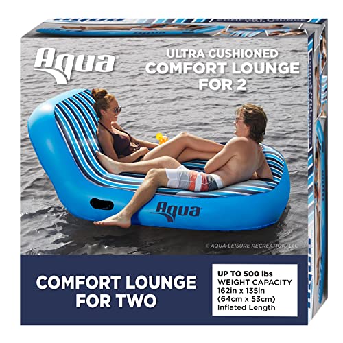 Aqua Ultra Comfort Pool Lounger, Lake Raft, Two 2-Person Lake-Ocean-Pool Float, Heavy Duty, X-Large, Navy/White Stripe, 64â€ x 53â€ (162 cm x 135 cm), B07P83G3F6
