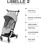 CYBEX Libelle Poussette de voyage - Entretien conforme, ultra-compact & Léger (13.7 lbs), facile & Compact Pli, Harnais à une seule prise, Recline réglable, Système de voyage prêt – Gris de brouillard