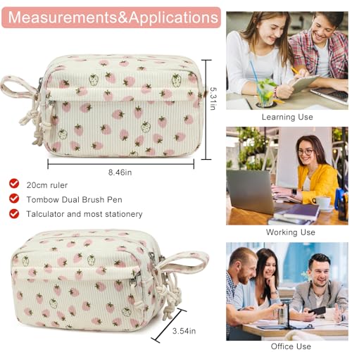 Image of Bluboon Big Capacity Pencil Case Pencil Pouch Pen Case School Supplies Cute Pencil Box Pencil Bag for Teen Girls Boys Women Man (Strawberry Pink white)