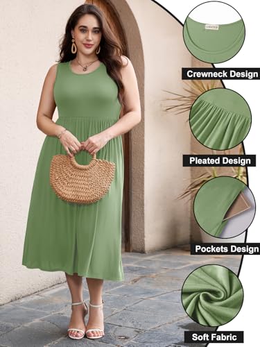 Image of LARACE Women's Plus Size Sleeveless Maxi Dress Casual Crew Neck Pleated Flowy Long Dresses with Pockets L-6XL