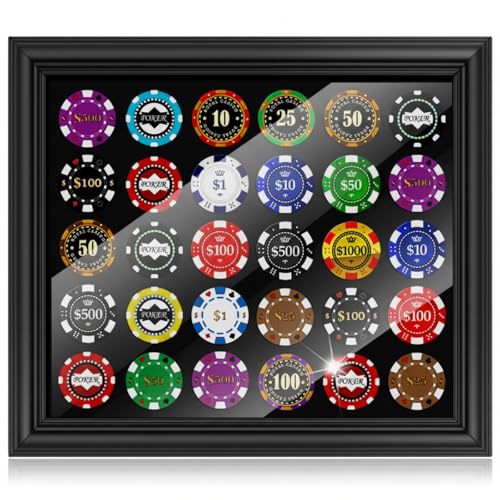Silipull 30 Poker Chip Display Case 13.5 x 11.5 Inch Golf Poker Chip Holder for 39/40mm Wall Mount or Tabletop Display Frame for Christmas Collectors Souvenir Gift