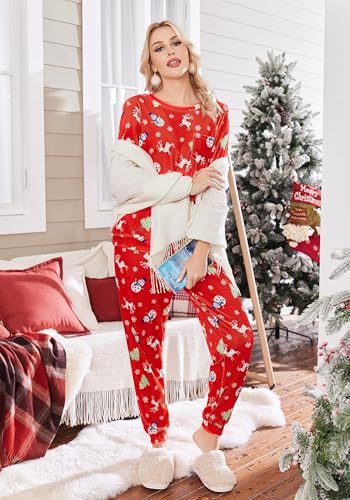 Ekouaer Womens Pajamas Sets Long Sleeve Soft Sleepwear 2 Piece Velvet Pjs Lounge Sets with Pockets