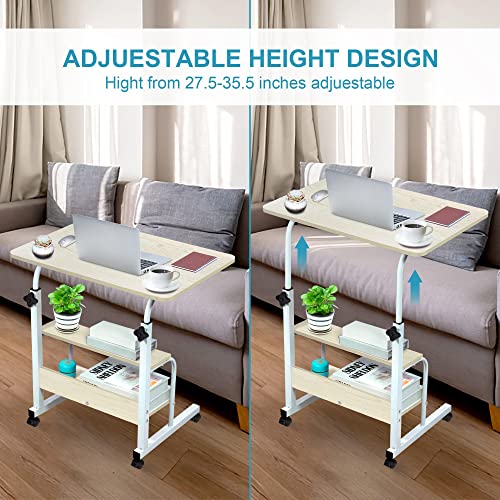 Home Office Desk Height Adjustable Laptop Table With Shelf For Small Space, Portable Small Computer Coffee Desk Tv Side Table For Bed Couch Corner, Wood Rolling Standing Desk For Work Study Reading #TOP5