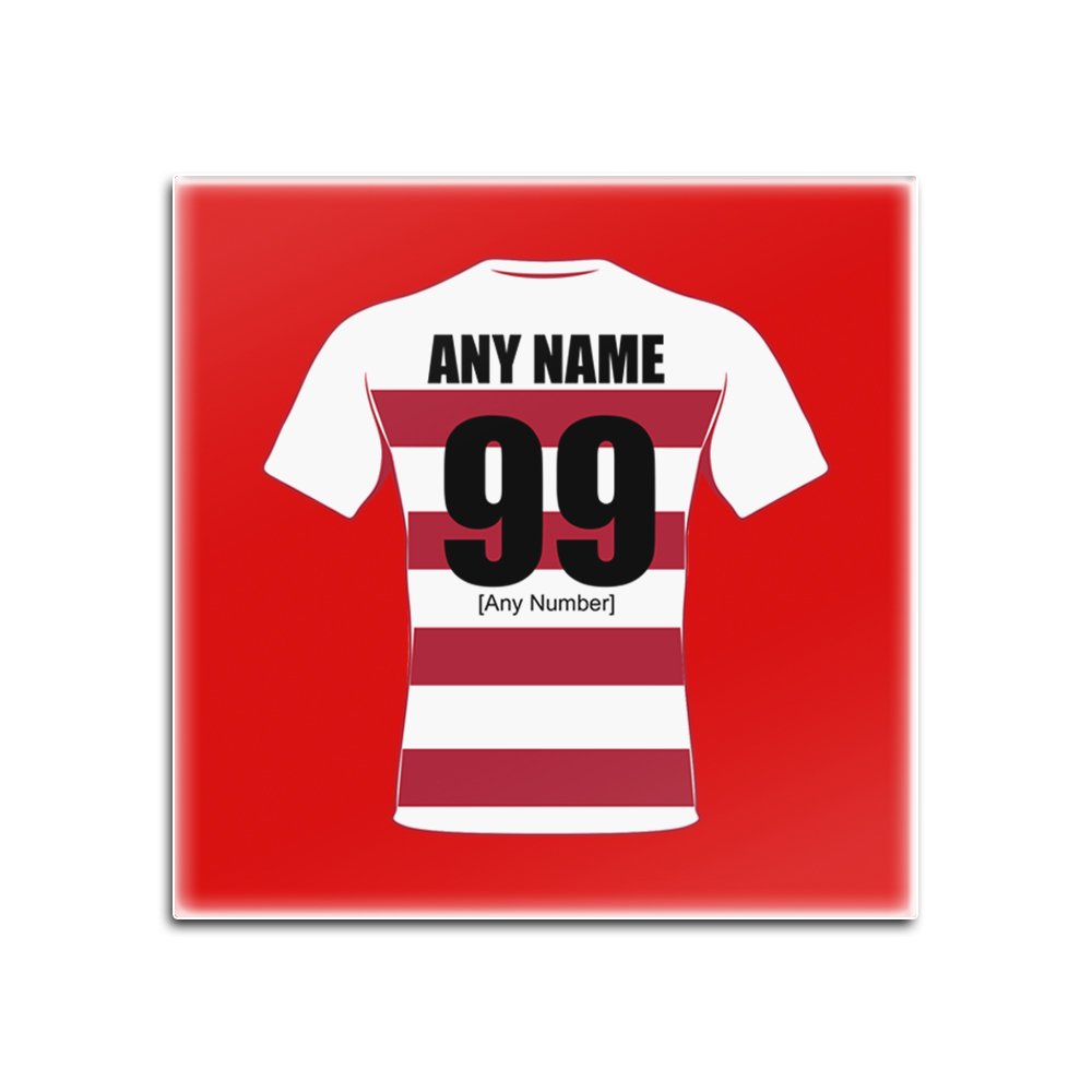 Unigift Red Personalised Gift - Wigan Warriors Square Glass Coaster (Rugby League Design Theme, Colour Options) - Any Name/Message On Your Unique Mat Pad - Riversiders The Cherry And Whites