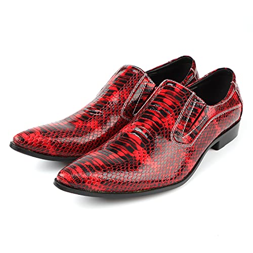 Party Oxford for Men Pointed Toe Genuine Leather Embossed Stitching Elastic Gussets Sides Rubber Sole High Heel Slip on Formal Shoes