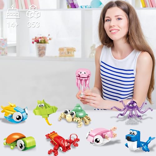 Image of HIGH GODO 12 Pack Party Favors Building Set, 12 in 1 Shark Marine Animals Building Blocks Toy for Goodie Bag Stuffers Party Gifts, Easter Birthday Gift for Teens 14+ (353pcs)