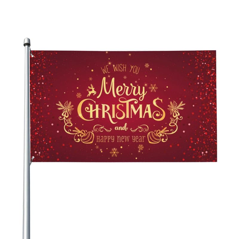 Christmas Flag 3x5 Ft, Red Merry Christmas and Happy New Year Large Flag, Garden Funny Banner, Premium Polyester Flag with 2 Grommets, Xmas Flags for Indoor Outdoor Home Yard Festival Supplies