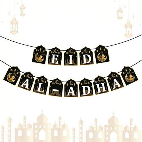 WATINC 2pcs Eid Al Adha Banner Mubarak Decorations Eid Al-Adha Ramadan Hanging Banners Decor No DIY Needed Mosque Sheep Remembrance Party Hang Banner Supplies for Home Tree Fireplace Wall (10 Feet)
