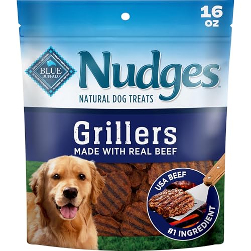Blue Buffalo Nudges Beef Grillers Natural Dog Treats Tender & Meaty Dog Snacks Easy-To-Tear for Training Made in the USA with Real Beef No Artificial Preservatives 16 oz.