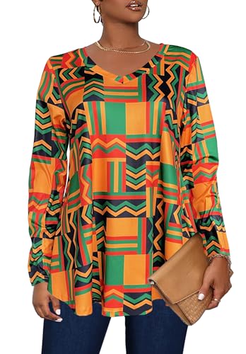 Afibi Dressy Shirts for Women African Dashiki Long Sleeve V Neck Loose Tunic Tops3