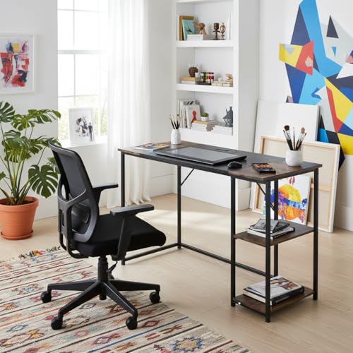 FurnitureR - Mesa de Dibujo Moderna, 120 cm, Madera y Metal, 2 Niveles de Almacenamiento, Ajuste de Altura, Bandeja de diseño Patchwork en Retro marrón y Negro, Ideal para Taller, creación o Oficina