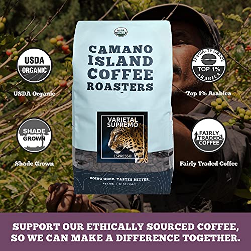 Camano Island Coffee Roasters Varietal Supremo Espresso Blend, Whole Bean 2Lb, Fresh Dark Roast, Usda Organic, Fairly Traded, Shade Grown Arabica, Chocolate, Caramel, Hint Of Spice Flavor Profile #TOP4