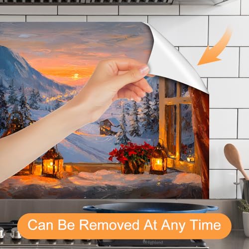 Image of Winter Lantern Valley Backsplash Peel and Stick, 35.4x23.6 in