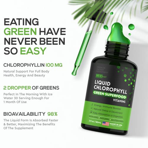 Chlorophyll Liquid Drops - Organic Chlorophyll - Natural Energy Boost - Made In Usa - Fast Absorbing Liquid Chlorophyll Supplement - Immune Support & Internal Deodorant - Non Gmo Vegan - Detox Liquid #TOP5