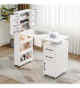 HolaiNail Manicure Table with Extendable Polish Cabinet, Nail Desk with LED Light, Dust Collector...