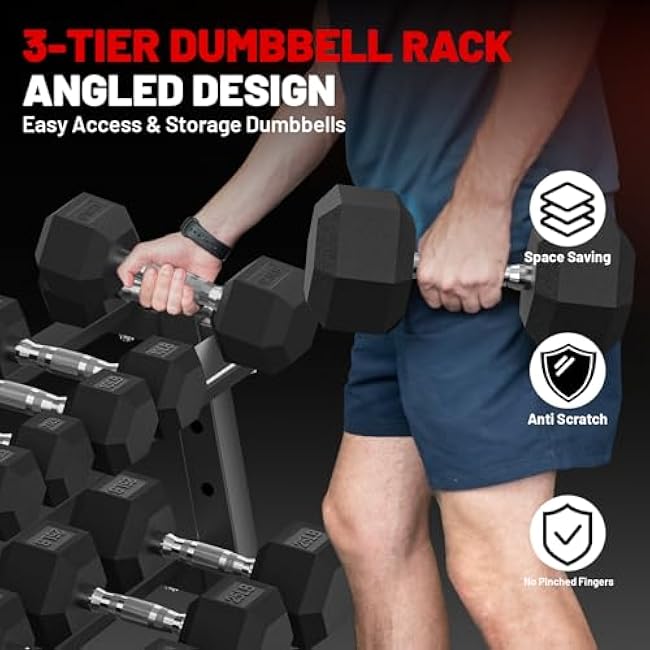 Papababe Dumbbell Rack for Home Gym, 3-Tier Weight Rack 1000lbs Capacity Dumbbell Storage Rack, Heavy Duty Weight Storage Organizer for Dumbbells and Kettlebells