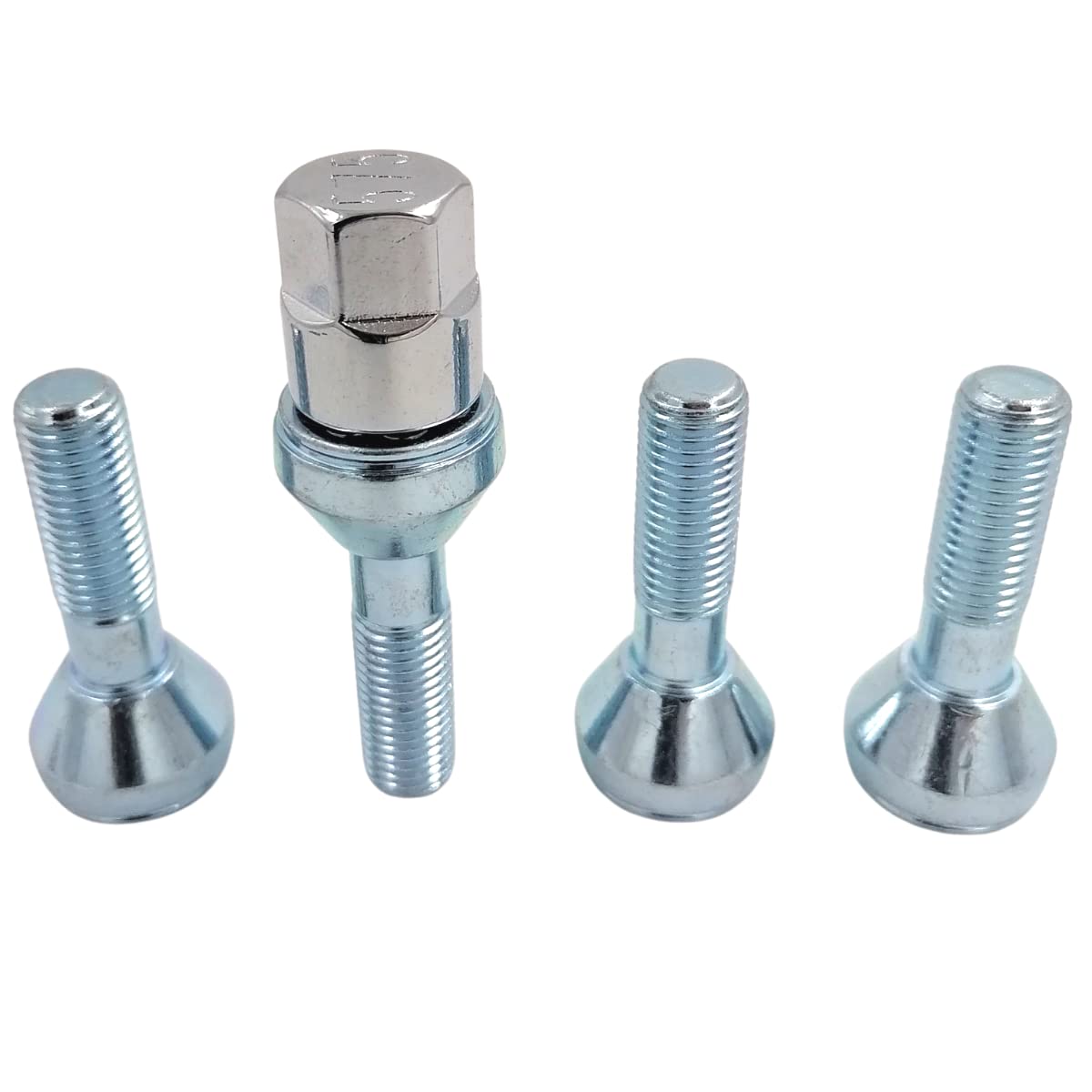 KLEEBLATT Felgenschloss M12x1,5x38mm Kegelbund 60° 4er-Set 4x silberne Felgenschlösser Felgensicherung Radsicherungsschrauben Radsicherungsbolzen Radsicherung Typ 909