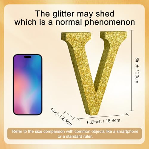 Image of TONIFUL 8 Inch Gold Glitter Letter V Table Centerpiece A-Z Gold Birthday Party Decorations,Gold Alphabet V for Birthday,Chrismas,Graduation,Bridal Shower,Wedding,Anniversary Party Supplies