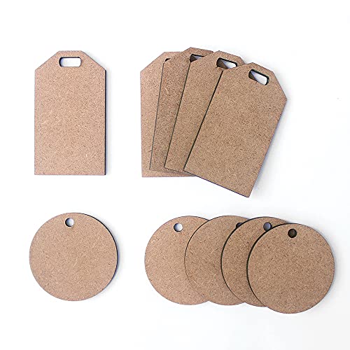 IVEI Hojas de madera para manualidades, recortes de tablero DM, etiquetas de equipaje, recortes lisos de MDF en blanco, juego de 10 (2 formas) para pintar láminas de madera, manualidades, decoupage,