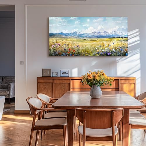 SERIMINO Nature Landscape Large Wall Art Prints, Meadow Wildflowers Rustic Home Decor, Mountain Wilderness Scenic Canvas Painting, Outdoor Pictures Wall Decor Living Room Bedroom Bathroom 24"X48"