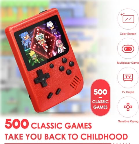 Retro Handheld Game Console with 500 Classic FC Games, 3.0 inches HD Screen 1200mAh Battery Rechargeable Handheld Games Video, Support TV & Two Players Present for Kids & Adults (Red) - Image 3
