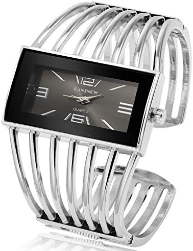 Women Luxury Cuff Bracelet Rectangular Dial Hollow Analog Quartz Wrist Watch for Ladies