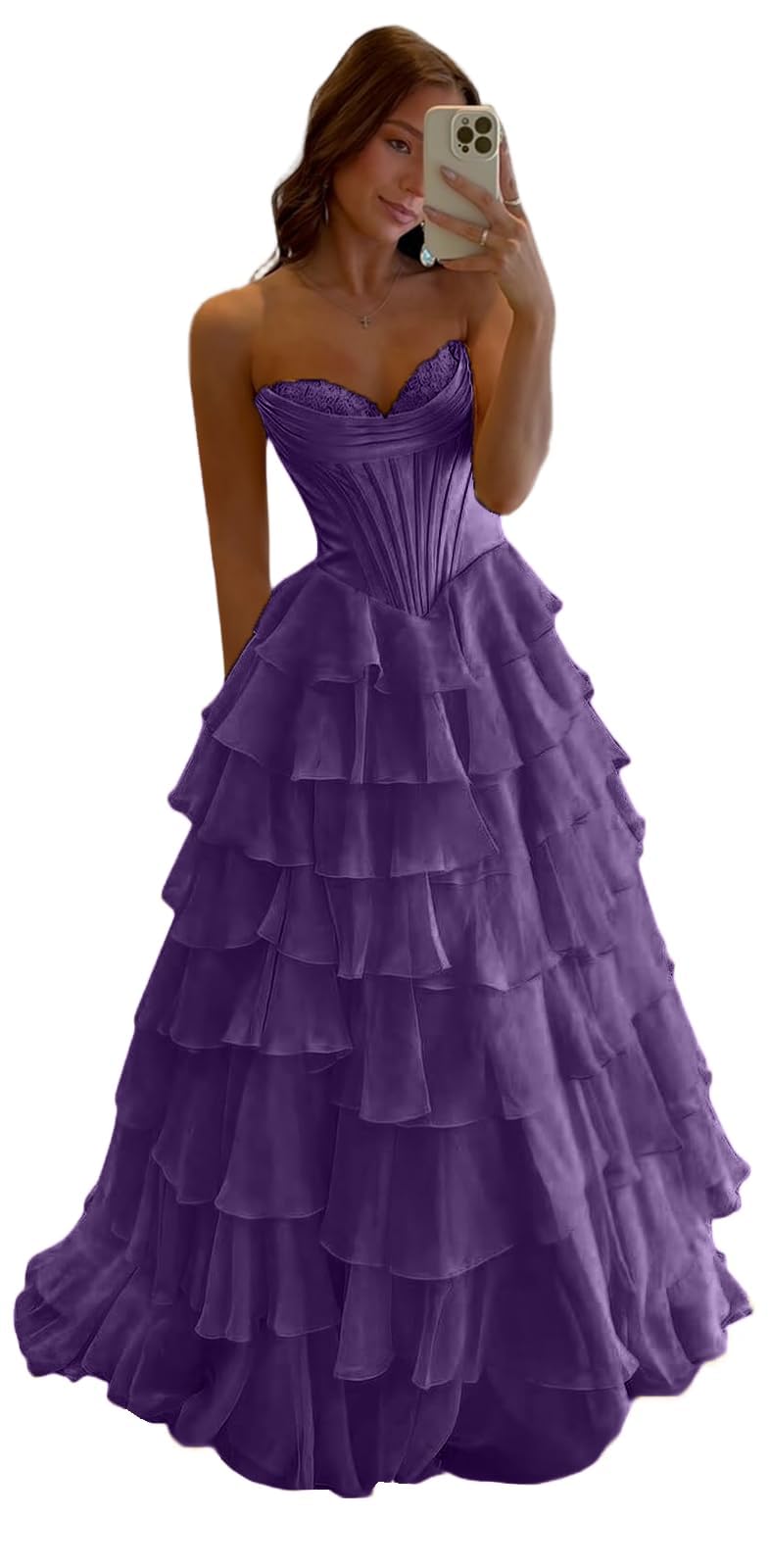 GATMAHE Tulle Floral Prom Dresses for Teens 2026 Tiererd Long Ball Gown Strapless Sweetheart Formal Evening Gowns with Slit