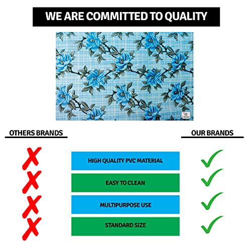 Image of Multipurpose Waterproof PVC Refrigerator /Fridge Drawer Mats Washable Non-Slip Shelf Liners for Kitchen Set of 4 Pcs (Floral Blue, 17.5x11.5 Inch)