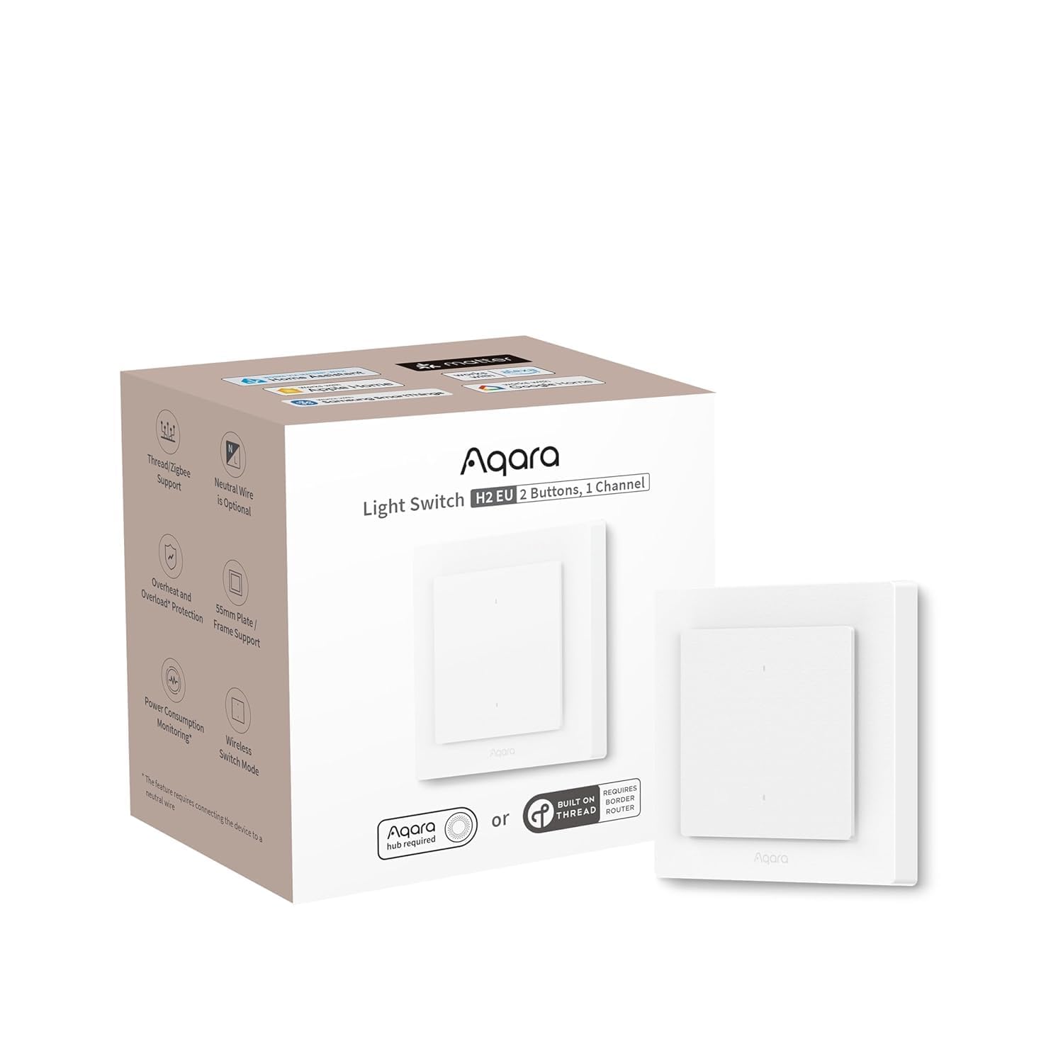 Aqara Smart Light Switch H2 EU (2-in-1 Neutral, 2 Gang 1 Channel), Thread/Zigbee Protocol, Wall Switch for Smart Home, Supports Apple Home, Alexa, Google Home and Home Assistant, Matter over Thread-picture-22