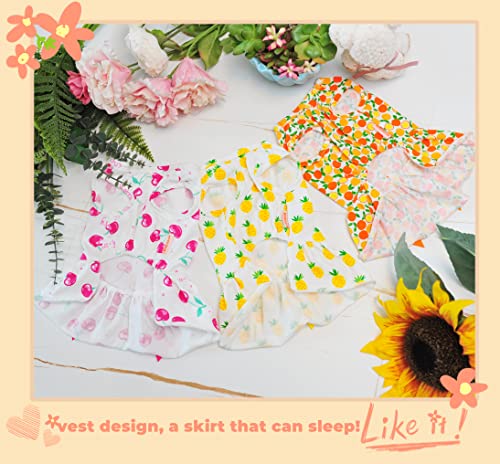 Msnfoasm 3-Pack Cherry Lemon Pineapple Print Dog Dress,Doggie Tank Top Vest Dresses,Holiday Cat Outfits,Soft Clothes For Small Dogs Girl(Medium) #TOP3