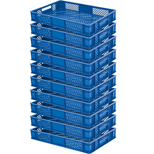 lot de 10 Bac gerbable normes Europe à parois et fonds ajourés - L x l x h 600 x 400 x 90 mm - bleu