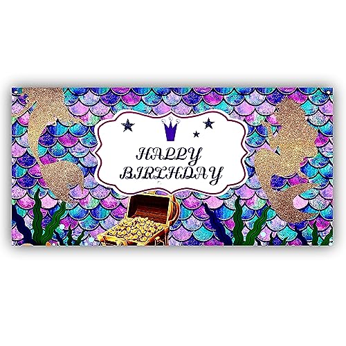 Image of Wanna Party 4' x 3' Mermaid Backdrop for Girls Birthday Banner /Under The Sea Theme Party Decorations /Scales Photography /Photo Studio Booth