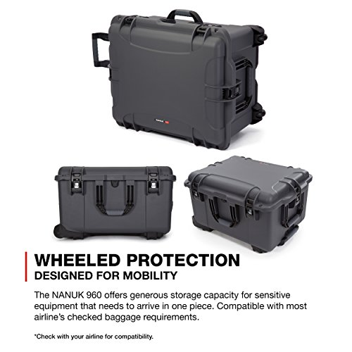 Nanuk 960 Waterproof Hard Case With Lid Organizer And Padded Divider W/ Wheels - Graphite #TOP7