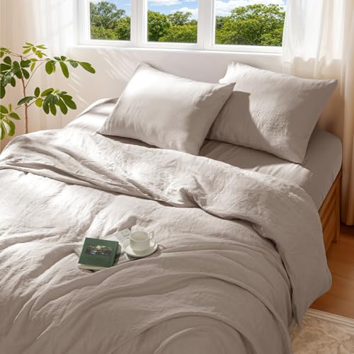 REDASW 100% Pure Linen Duvet Cover Set King Size 3 Pcs Natural Linen Bedding Zipper Closure Breathable Soft Comforter Cover Sets Cozy for All Season (King Linen)
