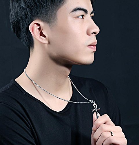 HUANIAN Men's Stainless Steel Coptic Anka Cross Religious Pendant Necklace, 24" Curb Chain3