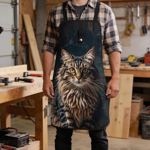 Delantal de trabajo con diseño de gato y bolsillos ajustable miniatura 5