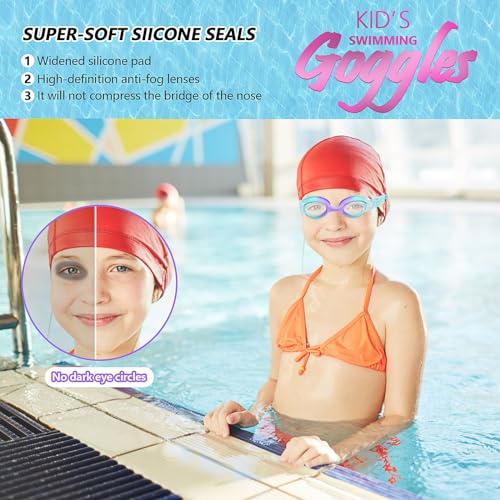 Mezere Kids Swimming Goggles Kids 6-14 Anti Fog Swim Goggles UV Resist No Leaking Girls Swimming Goggles for Childrens Swim Glasses - Image 5