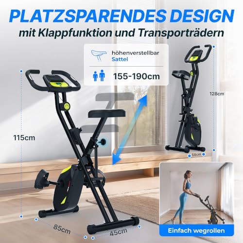 Ultrasport F-Bike Pro Heimtrainer Fahrrad Klappbar, Hometrainer Fahrrad Klappbar mit Komfort-Sattel, Ergometer, Fitnessbikes, Trimmrad Klappbar, Gr&uuml;n-Schwarz
