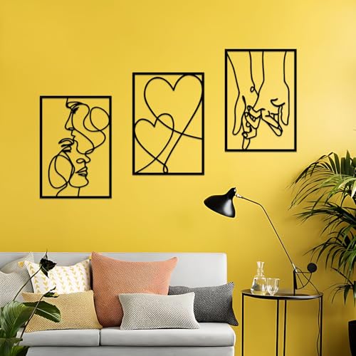 ESTART Minimalistische Metall-Wanddekoration, 3 Stück, Valentinstag, Liebhaber, Kuss, Hand, Ästhetisch, Zum Aufhängen für Schlafzimmer