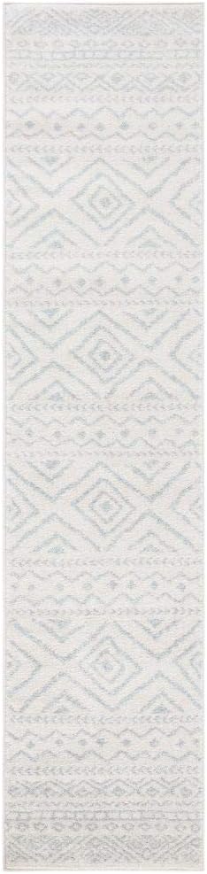 Ivory and Light Grey Geometric Synthetic Runner Rug, 2' x 9'