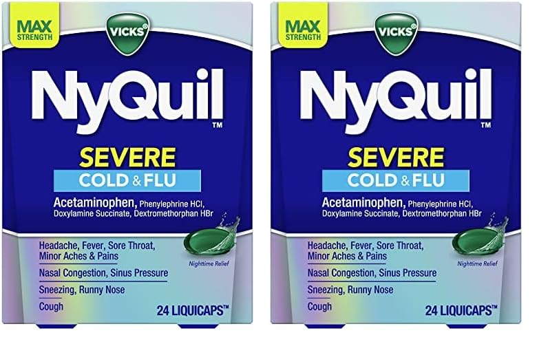 VicksNyQuil Severe Cold, Flu, & Congestion Medicine, 24 Liquicaps, Maximum Strength, 24Count (Pack of 2)