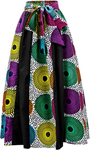 Shenbolen Women African Print Maxi Skirt Ankara High Waist Long Skirts (One Size, A)