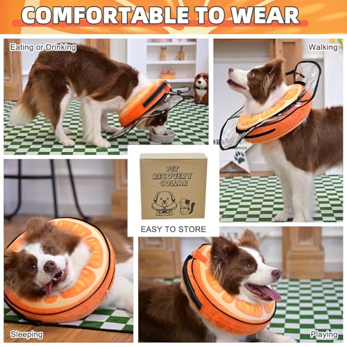 Image of KOOLTAIL Inflatable Dog Cone Collar, Soft Donut E Collar for Dogs After Surgery to Stop Licking Enhanced Alternative, Blow Up Pet Neck Pillow Recovery Adjustable Cone for Dog Cat,Orange M