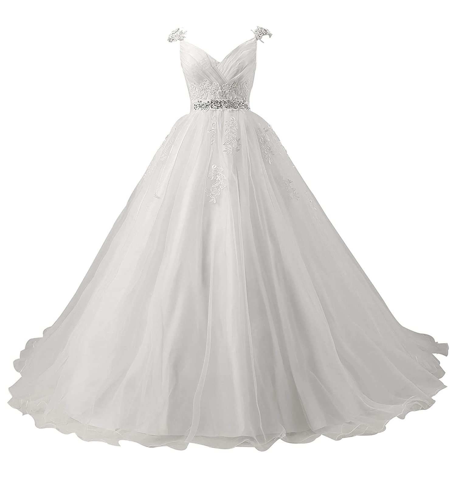Abito da Sposa Pizzo Scollo a V Spiaggia per la Sposa, Avorio, 32