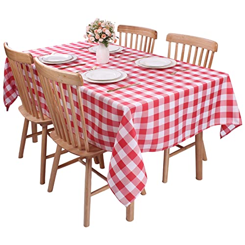 Kesfey Red Gingham Tablecloth Polyester 140x200cm Rectangle Checkered Tablecloth Spillproof and Wrinkle Free for Outdoor and Indoor Use Plaid Table Cloth Wipe Clean