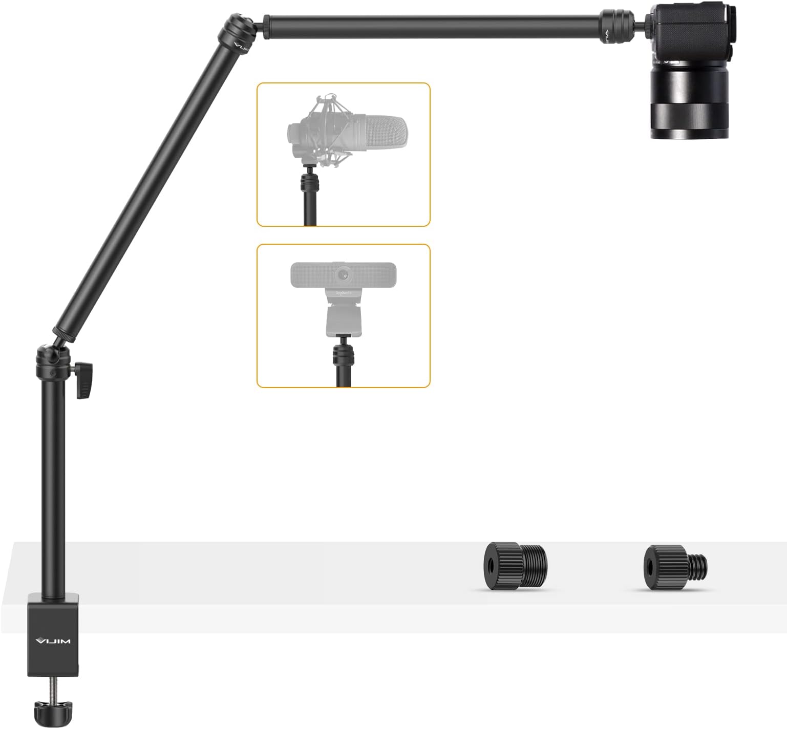 Flexible Arm, ULANZI LS08 Overhead Camera Mount, Desk Camera Stand 3 Section Pole Adjusted, Webcam Microphone Boom Arm with ¼-inch Screw, Clamp Mount for Photography, Video, Live Streaming