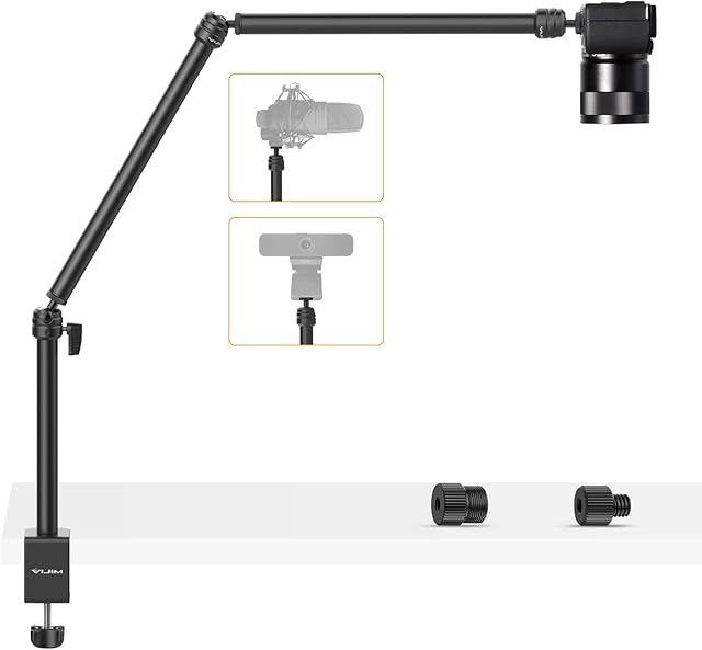 Flexible Arm, ULANZI LS08 Overhead Camera Mount, Desk Camera Stand 3 Section Pole Adjusted, Webcam Microphone Boom Arm with ¼-inch Screw, Clamp Mount for Photography, Video, Live Streaming